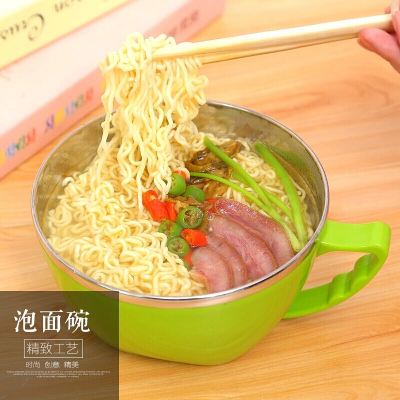 乾越(qianyue)泡面碗带盖大号学生饭盒创意日式有盖方便面家用304不锈钢汤碗 [绿色900ml]