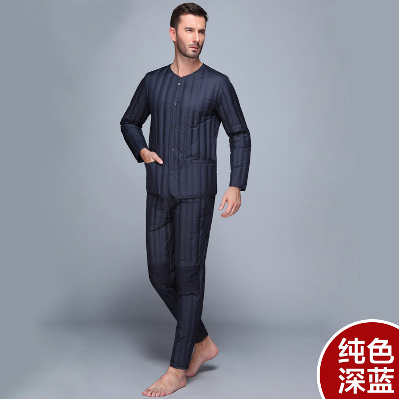 恒源祥冬中老年人轻薄羽绒服内胆男加厚内衣爸爸短款套装修身保暖