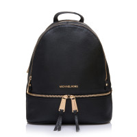MICHAEL KORS（迈克·科尔斯）MK女士RHEA ZIP系列黑色牛皮金属拉链中号双肩包30S5GEZB1L