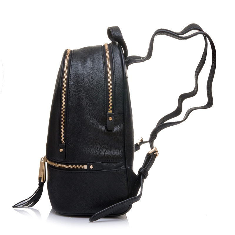 MICHAEL KORS（迈克·科尔斯）MK女士RHEA ZIP系列黑色牛皮金属拉链中号双肩包30S5GEZB1L