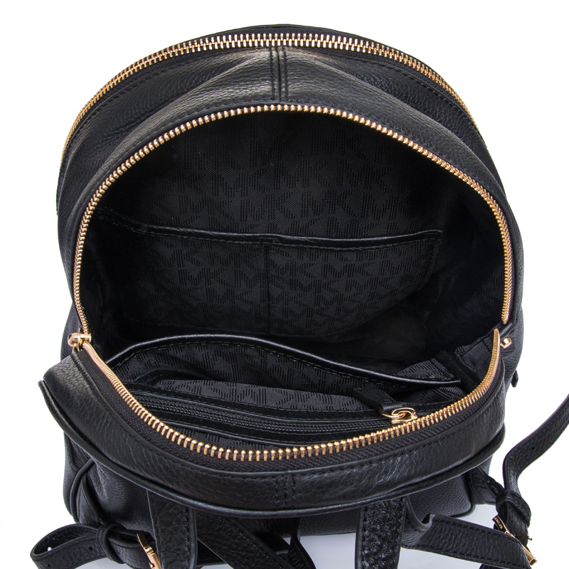 MICHAEL KORS（迈克·科尔斯）MK女士RHEA ZIP系列黑色牛皮金属拉链中号双肩包30S5GEZB1L