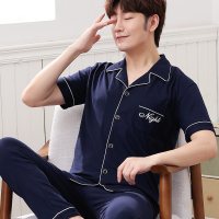 南极人NanJiren睡衣男士夏季棉短袖长裤男款家居服夏天薄款全棉大码套装T2008