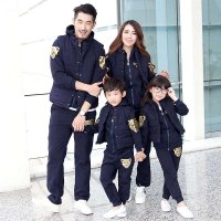 Thecouplepig加大码2015新款亲子装一家三口韩版秋冬母女装母子装豹头马甲三件套装