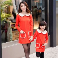 Thecouplepig亲子装秋装2015款潮公主领典雅母女装裙淑女裙可爱连衣裙潮装新款