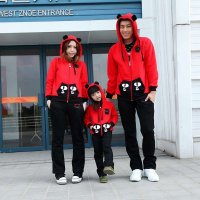 the couple pig 亲子装2015款大眼猫运动套装亲子全家装