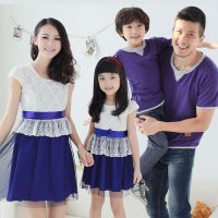 Thecouplepig夏装沙滩亲子装夏三口时尚母女装镂空百褶装蕾丝连衣裙2015新款