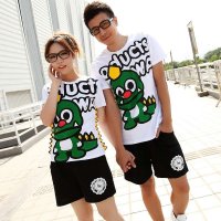 亲子装夏装全家装 爱情公寓亲子短袖恐龙套装亲子套装母女装