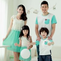 亲子装夏装沙滩亲子装三口时尚母女装白色蕾丝拼接连衣裙2015新款