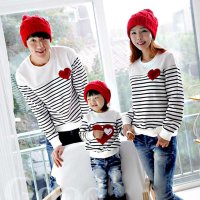 Thecouplepig亲子装2015秋装新款长袖卫衣爱心条纹亲子装全家装母女装一家三口