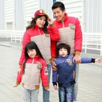 Thecouplepig亲子装冬装2015款 三口冬季加厚韩版撞色棉服全家装母子装母女装