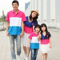 亲子装夏装一家四口雪纺玫瑰花连衣裙母子母女装家庭装