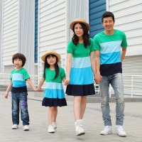 夏装大码全家装家庭装韩 亲子装母女裙母女装波西米亚连衣裙新款