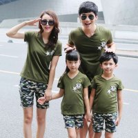 Thecouplepig亲子装夏装全家装T恤迷彩服套装一家三口母子装母女装韩版短袖潮装