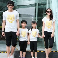 Thecouplepig亲子装夏装全家装短袖T恤一家三口母子装母女装豹子头卡通短袖套装