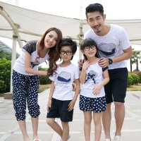 Thecouplepig亲子装夏装全家装2015新款 一家三口短袖套装帽子印花母子装母女装T恤套装