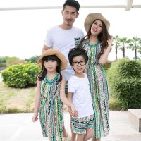 THE COUPLE PIG亲子装夏装波西米亚裙装2015新款 一家三口全家装短袖母子装母女裙装