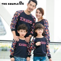 THE COUPLE PIG亲子装秋装2015新款套装 一家三口全家装碎花长袖卫衣套装母子装 母女装韩版潮装