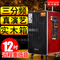 SOONTRAN/松川国际SG4户外移动拉杆音响便携无线蓝牙广场舞实木k