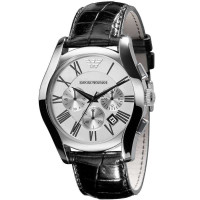 阿玛尼ARMANI经典三眼计时真皮表带 石英男表AR0669