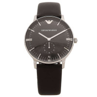 阿玛尼ARMANI男士黑色真皮石英腕表AR0382