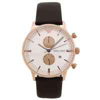 阿玛尼ARMANI男士真皮白面金壳石英腕表AR0398