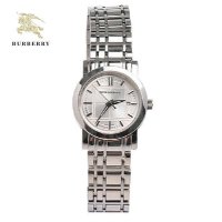 巴宝莉Burberry手表女士石英表白色表盘银色钢圆形格纹气质腕表BU1351