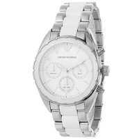 阿玛尼Armani女士手表石英表白色三眼计时塑钢腕表 AR5940