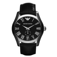 ARMANI 阿玛尼 黑色皮带 罗马刻度男士石英表 AR0643
