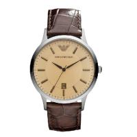 EMPORIO ARMANI阿玛尼时尚流行超薄皮带石英男表 棕色休闲商务男士手表腕表AR2427