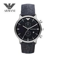 EMPORIO ARMANI阿玛尼时尚双眼日历石英男表 休闲商务男士牛仔皮带手表腕表AR1690