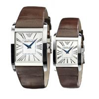 EMPORIO ARMANI阿玛尼简约罗马刻度石英情侣对表2个 休闲商务情侣装手表腕表AR2008 AR2009