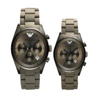 EMPORIO ARMANI阿玛尼低调三眼时尚石英情侣对表 情侣装休闲商务手表腕表AR5950 AR5951