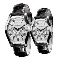 EMPORIO ARMANI阿玛尼时尚多功能带日历鳄鱼纹皮带石英情侣对表手表腕表AR0669 AR0670