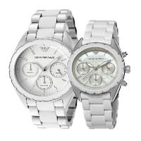 EMPORIO ARMANI阿玛尼精致三眼计时石英情侣对表 休闲情侣表手表腕表AR5940-AR5941