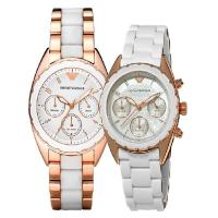 EMPORIO ARMANI阿玛尼精致三眼计时石英情侣对表 休闲时尚情侣表手表腕表AR5942 AR5943