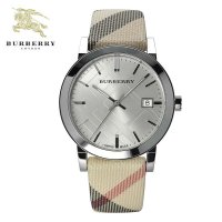 巴宝莉(BURBERRY) 时尚简约条丁刻度石英男士皮带手表 BU9022