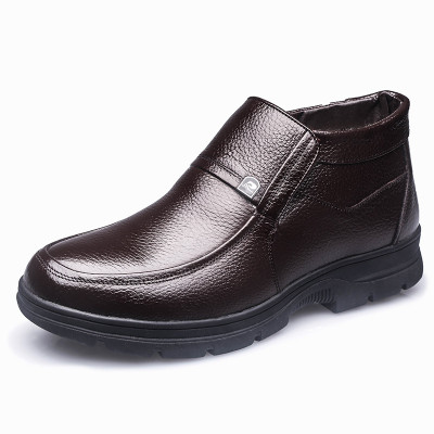 凡世界 冬季新款真皮皮鞋中老年棉皮鞋 加绒保暖男士休闲棉鞋爸爸鞋