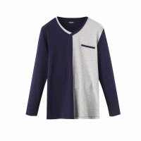 红妮莱卡弹力棉男士V领保暖内衣休闲外穿秋衣秋裤单件长袖T恤上衣