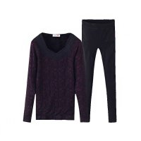 红妮秋冬塑身立体提花蕾丝女士加绒加厚双层莫代尔保暖内衣套装