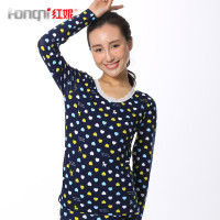 红妮秋冬保暖内衣青少年女弹力棉莱卡蕾丝花边领薄款秋衣秋裤套装