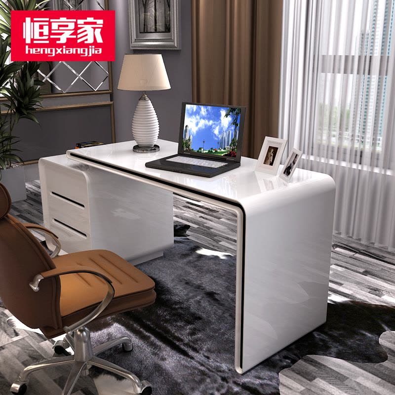 恒享家 简约现代白色木质电脑桌带抽屉台式 家用书桌办公桌写字台写字桌 书桌02图片