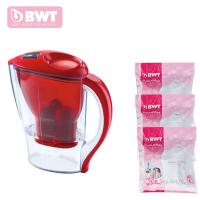 倍世（BWT）德国滤水壶家用直饮过滤器 2.5升 净水壶 红色 阻垢款2.5L一壶4芯
