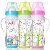 【销量领衔】乐儿宝bobo BP530 安全玻璃奶瓶 220ml 双层防摔玻璃奶瓶 宽口径带手柄吸管奶瓶