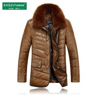 逸纯印品（EASZin）男士皮羽绒服中长款可拆卸狐狸毛领皮羽绒服单排扣外套