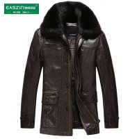逸纯印品（EASZin）2014秋冬精品皮夹克男式獭兔毛领皮大衣外套中长款皮衣爸爸款