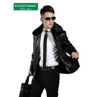 逸纯印品（EASZin） 男式时尚翻领加绒皮衣 可拆卸毛领中长款皮大衣休闲皮夹克外套男