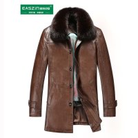 逸纯印品 （EASZin）男式皮衣中长款翻领可拆卸狐狸/水貂毛领白领气质加厚加绒毛皮夹克舒适保暖休闲尼克服男士皮大衣外套
