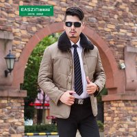 逸纯印品（EASZin）男士加厚皮棉衣外套濑兔毛领保暖棉服外套男父亲装棉袄