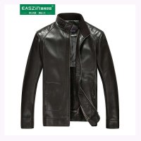 逸纯印品（EASZin）2015春装新款男式皮夹克经典商务休闲立领茄克衫加绒单衣外套潮男爸爸款