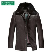 逸纯印品(EASZin)男士皮 獭兔毛内胆水貂毛领高端皮夹克时尚翻领气质尼克服外套
